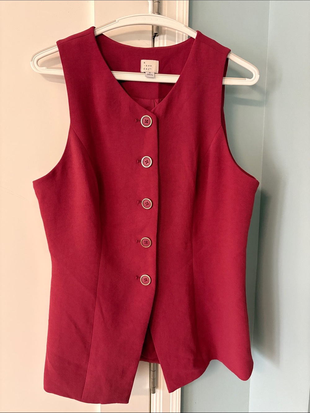 A New Day Sleeveless Button-Front Top in Deep Red